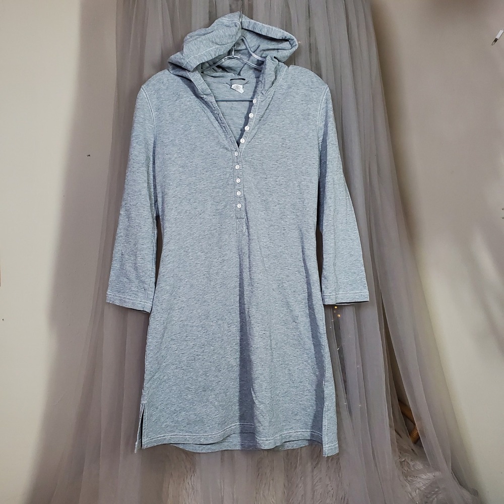 J.Crew Clean Girl Hooded Henley Dress Casual Minimalist Cotton Blend Size M Gray - Picture 2 of 5